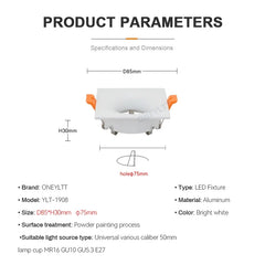 Hot sale 2022LED module MR16 anti-glare led spotlight fixture aluminum round square gu10 embedded led downlight frame