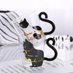 JUSTINLAU 3D Cat Tail Coffee Mug 250ml High Borosilicate Glass Heat-resistant Water Cups Home Breakfast Milk Cup for Cat lover