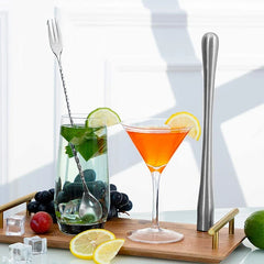 PGY 2Pcs Stainless Steel Cocktail Muddler with Bar Mixing Spoon Cocktail Muddler Long Drink Stirrer Bartender Bar Accessories