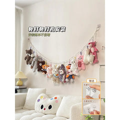 Doll on the wall storage lanyard plush toy grab doll display mesh pocket hanging bag bedside doll storage artifact