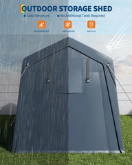 6x8 FT Heavy Duty Outdoor Storage Shed Portable Steel Frame Shelter With Waterproof PE Tarp Cover Dual Zipper Doors & Mesh Vents