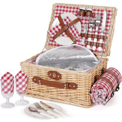 Picnic Basket Set for 2 - Wicker Picnic Basket with Waterproof Blanket and Insulated Liner Large Handmade Willow Hamper with Cu