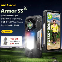 Ulefone Armor 33 4G Rugged Phone 25500 mAh 512GB ROM Up to 24GB RAM 120Hz 6.95" NFC Android 15 66W Smartphone Global Version