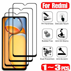 1~3 Pcs Tempered Glass For Redmi 14C 13C 12C 10C NFC Film Screen Protector For Xiaomi Redmi Note 14 13 12 11 10 Pro Pelicula de Vidro Temperado Poco C65 C75 Phone Front Glass