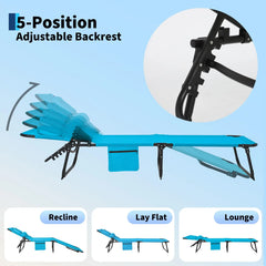 Folding Tanning Chair With Face Hole Portable Face Down Beach Lounge Chair 5-Position Adjustable Outdoor Pool Patio Chaise
