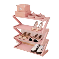 4-Tier Pink Z-Shaped Shoe Rack - Floor-Mounted Storage Rack for Living Room Bedroom & Entryway|Shoe Rack|Shoe Storage Organizer