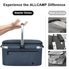ALLCAMP Picnic Basket - 2 Ice Box Included 2L Insulated Cooler Thickening Foldable Picnic Basket with Removable Baskets and Sew
