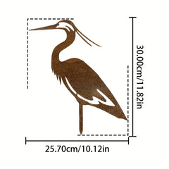 Rusted Metal Crane Garden Statue - Contemporary Freestanding Heron Bird Sculpture, Weather-Resistant Outdoor Yard Art for Lawn