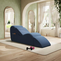 Corduroy Yoga Sofa - All Sponge Filled Stretching Lounge Chair with Side Pocket for Home Fitness & Relaxation