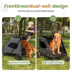 Pet Stroller for Large Dogs,Up to 66lbs Pet Pram Adjustable Handle, Folding Dog Buggy, XXL Storage Double Pet Pram for Cats