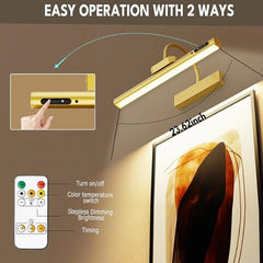 4000mAh Led Rechargeable Wall Lamp Modern Remote Control 3 color Dimming Gold Bathroom Mirror Light Aluminum Picture Lights