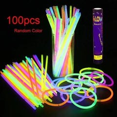 100PCS Glow Stick Christmas Halloween New Year Children's Toys Glow Dance Festival Party Glow Wristbands Glow Bracelet Concert