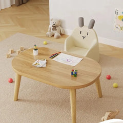 Children Table Kids Study Desk Oval Solid Wood Legs Easy Assembly Small Writing Reading Play Toy Home Side Table Kids Desk