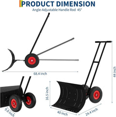 Heavy Duty Rolling Snow Shovel with Wheels 100x42cm Carbon Steel Blade 5-Position Adjustable Angled Blade & Height Handle