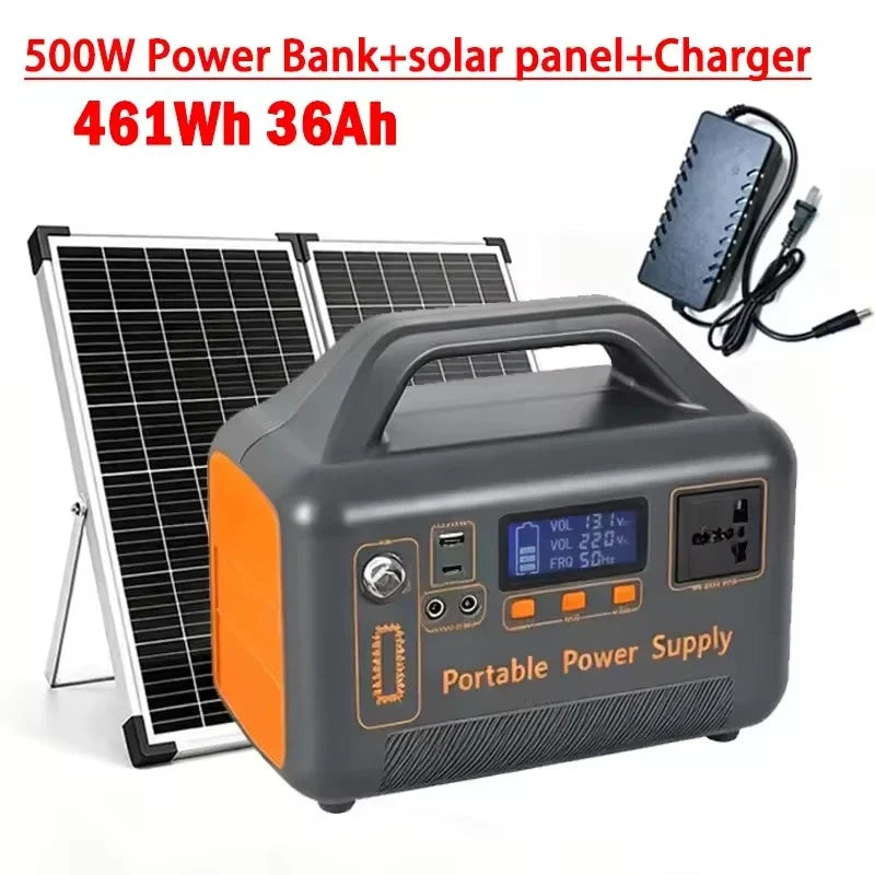 New 500W Portable Power Station Solar Generator 461Wh LiFePo4 Battery 220V Energy Power Plant for Camping RV Emergency Travel