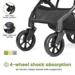 Lightweight Stroller, One-Hand Fold Compact Travel Stroller with 4-Wheel Suspension, Adjustable Recline & Canopy
