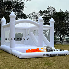 Kids Party Large 15x13ft Inflatable White Bounce House For Soft Play Customization Oxford Bouncy Castle To Door Include Blower