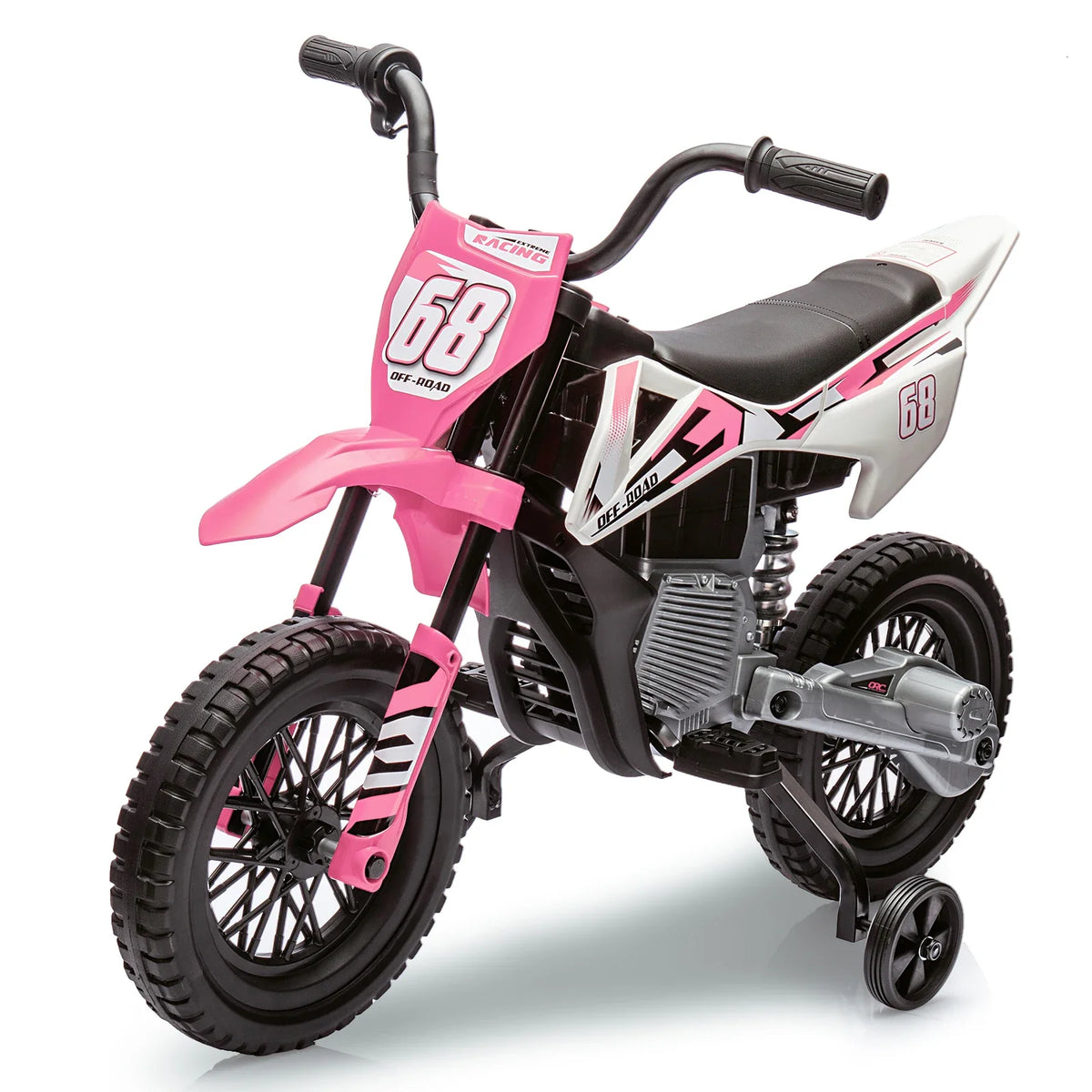 12V Electric Dirt Bike Kids Ride on Motorcycle for Toddlers with Traning Wheels Twist Grip Throttle 3Mph Max Speed and Music