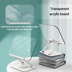 Portable Book Stand Free Angle Adjustable Book Holder for Thick Textbook Collapsible Acrylic Book Rest Desktop Riser Stand
