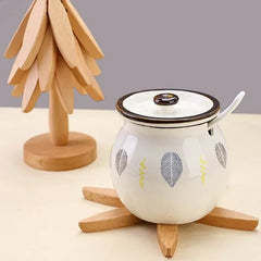 Wooden Trivets for Hot Dishes Folding Tree Shape Black Walnut Table Mat Holders Heat Insulated Pad Set Coasters for Pots