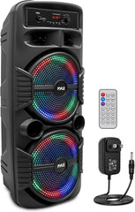 Rechargeable Portable Bluetooth PA Speaker System with 600W Power, Dual 8-Inch Subwoofers, 1-Inch Tweeter, Mic Input, Party Lights, USB, FM Radio, and Remote Control – Ideal for Outdoor Parties