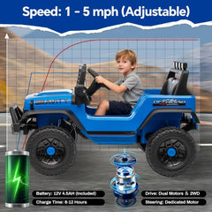 12V Kids Electric Ride on Truck Car w/Parent Remote Control 3 Speeds 5MPH Spring Suspension, LED Lights, Music, Salfty Belts