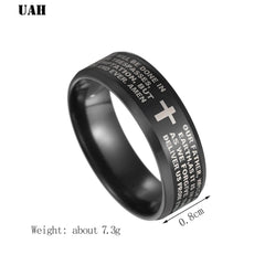 UAH Fashion 316L Stainless Steel rings for men and women Bible Lord's Prayer Cross Rings Punk Fashion Men Gift Jewelry Rings