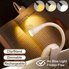 LED Reading Light USB Rechargeable Mini Book Light Clip-on Bed Night Light Stepless Dimmable Eye Protection Desk Lamp for Kids