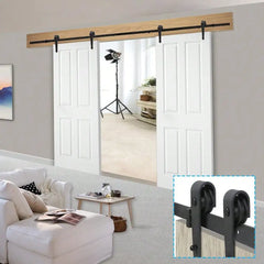 6.6 /12FT  Bypass Double Sliding Barn Door Hardware KitRoller Separate Space ,Single Track,Heavy Duty,Slide Smoothly Quietly