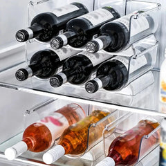 Clear Refrigerator Wine and Water Bottle Holder,  Stackable Plastic Wine Rack Storage Organizer for Fridge, Cabinet, Pantry