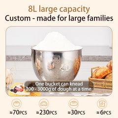 SUNATUR 8L Stand Mixer 2000W,Stainless Steel Bowl,6-Speed Dough Kneader&Egg Beater,Timed Fermentatio