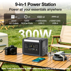 GSIKE Portable Power Station LiFePO4 Solar Generator Pure Sine Wave 110V AC Outlet 300W 1200W 2000W Option for Camping RV Home Blackout Emergency Backup