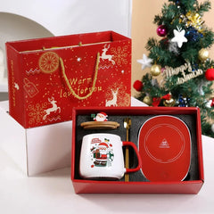 Christmas Gift New Year Set:55 ℃ Thermostat Mugs Cup Snowman Ceramic Cup with Lid with Spoon Mugs Coffee Cups for Home or Office