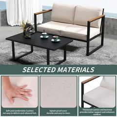 4-Piece Outdoor Patio Set, Metal Conversation Sofa With Washable Cushions, 2 Chairs & Coffee Table For Garden Balcony