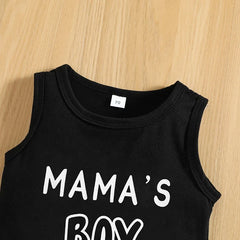 VISgogo Baby Boys Casual Clothes Set Letters Print Sleeveless Tank Top with Ripped Denim Shorts 2Piece Summer Outfit