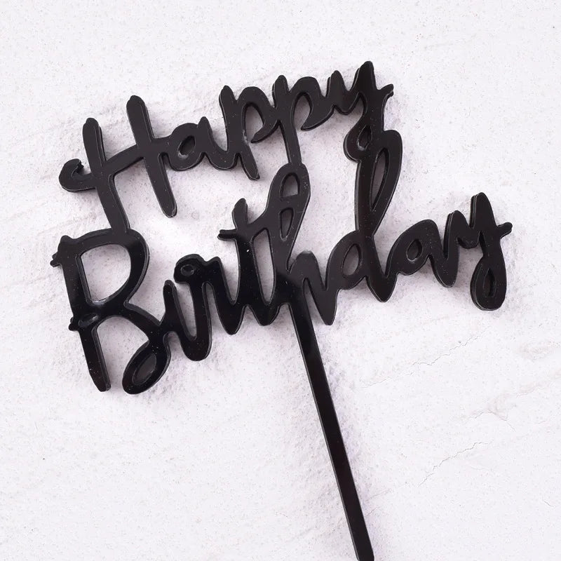 10 Pcs 1 Set Acrylic Happy Birthday Cake Topper Gold Silver Simple Design Kids Birthday Party Cake Toppers Dessert Decoration