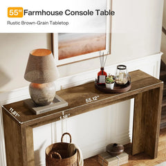 55-Inch Farmhouse Console Table, Wooden Sofa Table with Storage for Entryway