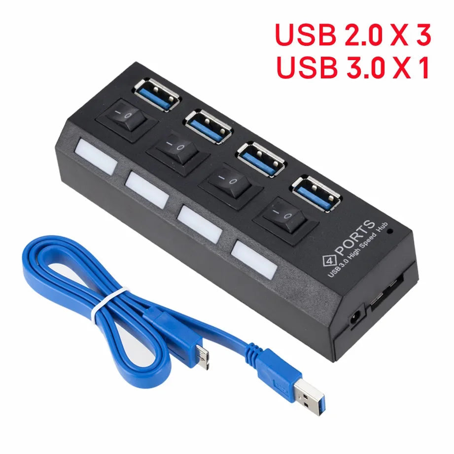 Mini USB HUB 3.0 Super Speed 5Gbps usb3.0 4 Ports HUB Portable Micro USB 3.0 HUB Splitter With External Power Adapter For PC Acc