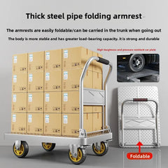 Steel plate pulling trolley trolley trolley handling thickened foldable portable silent trailer pulling flat truck