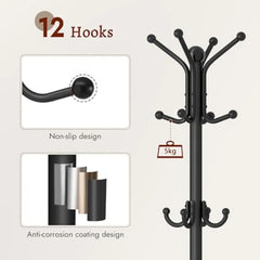 Coat Rack FreestandingCoat Rack Stand with Umbrella Holder Metal Coat Tree with 12 Hooks Tree Clothes Hat for Entryway Hallway
