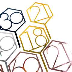 Numbers18-60 Happy Birthday Cake Topper Gold Silver Hexagonal Acrylic Anniversary Party Cupcake Topper Cakes Dessert Decoration