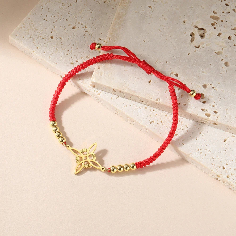 Dawapara Witch Knot Charm Bracelet for Women Celtics Knot Protection Amulet Bead Chain Stainless Steel Witchcraft Wiccan Jewelry