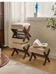 Solid Wood Footstool Soft Household Shoe Bench Doorway Stool Living Room Small Bench Sitting Stool for Bedside Dressing Room