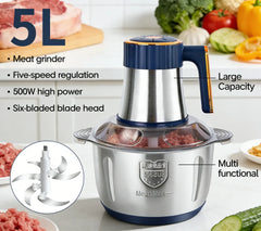 High-quality 5L Stainless Steel Electric Meat Grinder Food Grinder Multi-purpose Vegetable Cutter Baby Food Maker Chopper Mincer
