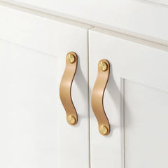 Colorful Brass Leather Cabinet Drawer Pull Handle Knob Solid Heavy Duty Furniture Hardware Kitchen Bathroom Bedroom Furniture