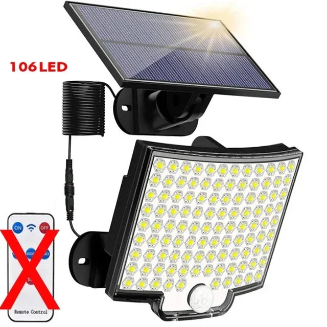 106LED Solar Light Outdoor Waterproof with Motion Sensor Floodlight Remote Control 3 Modes for Patio Garage Backyard Solar Lamp