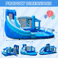 Inflatable  Water Slide Park-Huge Splash Pool-Easy to Set Up & Inflate with Air Blower,Bule   Water Slid Outdoor Use