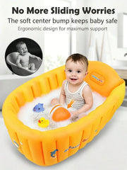 Yellow Inflatable Baby Bathtub Portable Foldable Non Slip Newborn Blow Up Bath Tub Toddler Swimming Pool Travel Shower Basin Air Padding