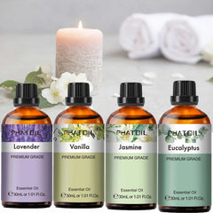 PHATOIL 30 ml de aceites esenciales de lavanda, menta piperita, vainilla y árbol de té para aromaterapia y elaboración de velas, aceites aromáticos naturales de eucalipto
