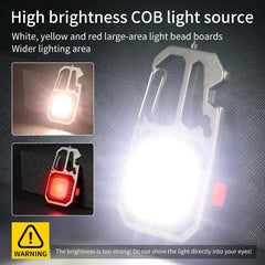 COB Keychain Work Light with Battery Display 8 Mode Rechargeable High Lumens Portable LED Light for Camping Hiking Running